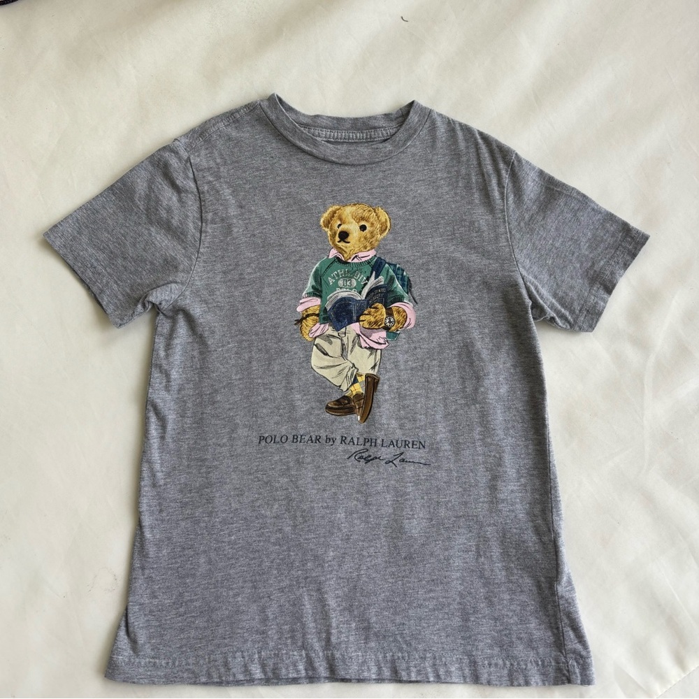 Polo Ralph Lauren Polo bear tshirt age 7 heathered grey book reading bear